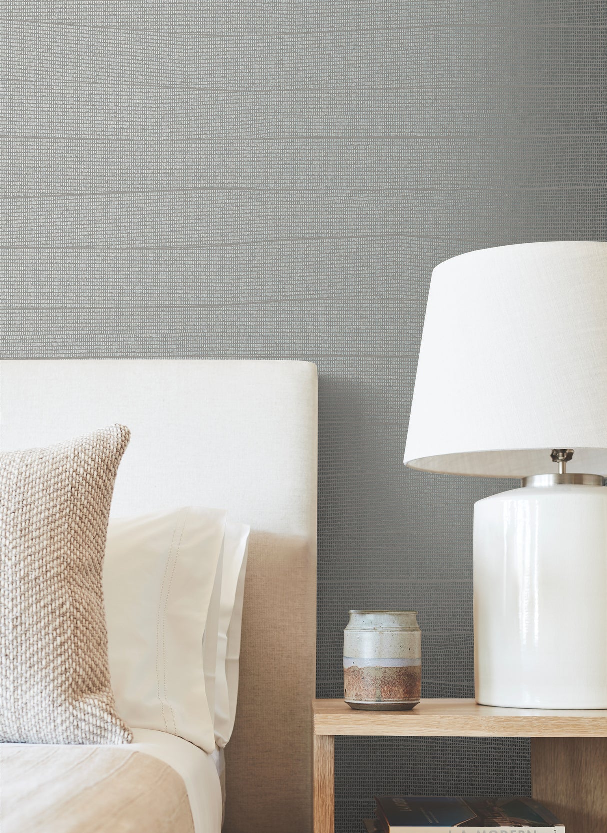 York OI0693 Natural Grid Greyed Sky Wallpaper