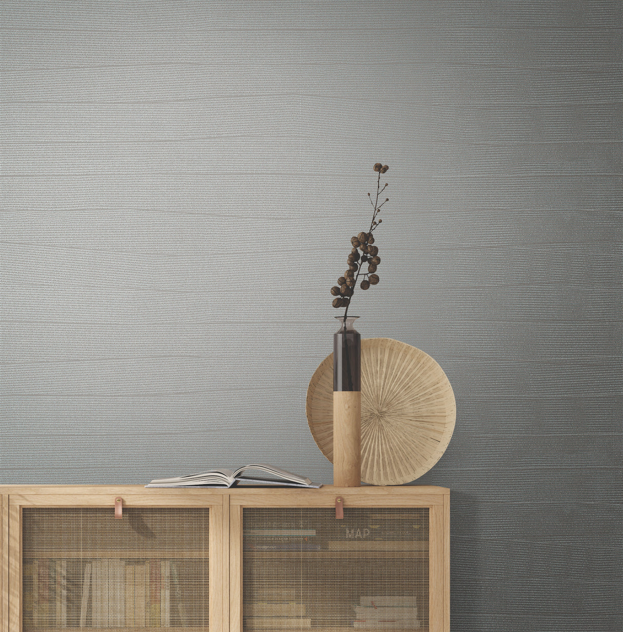 York OI0693 Natural Grid Greyed Sky Wallpaper