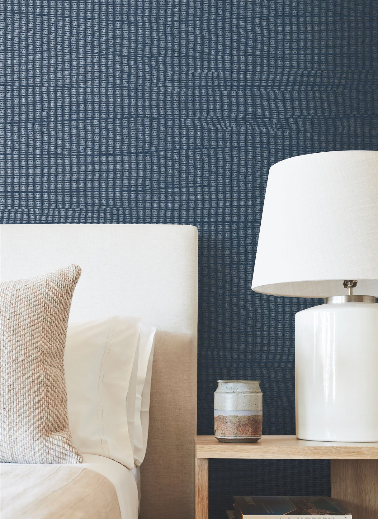 York OI0694 Natural Grid Navy Wallpaper