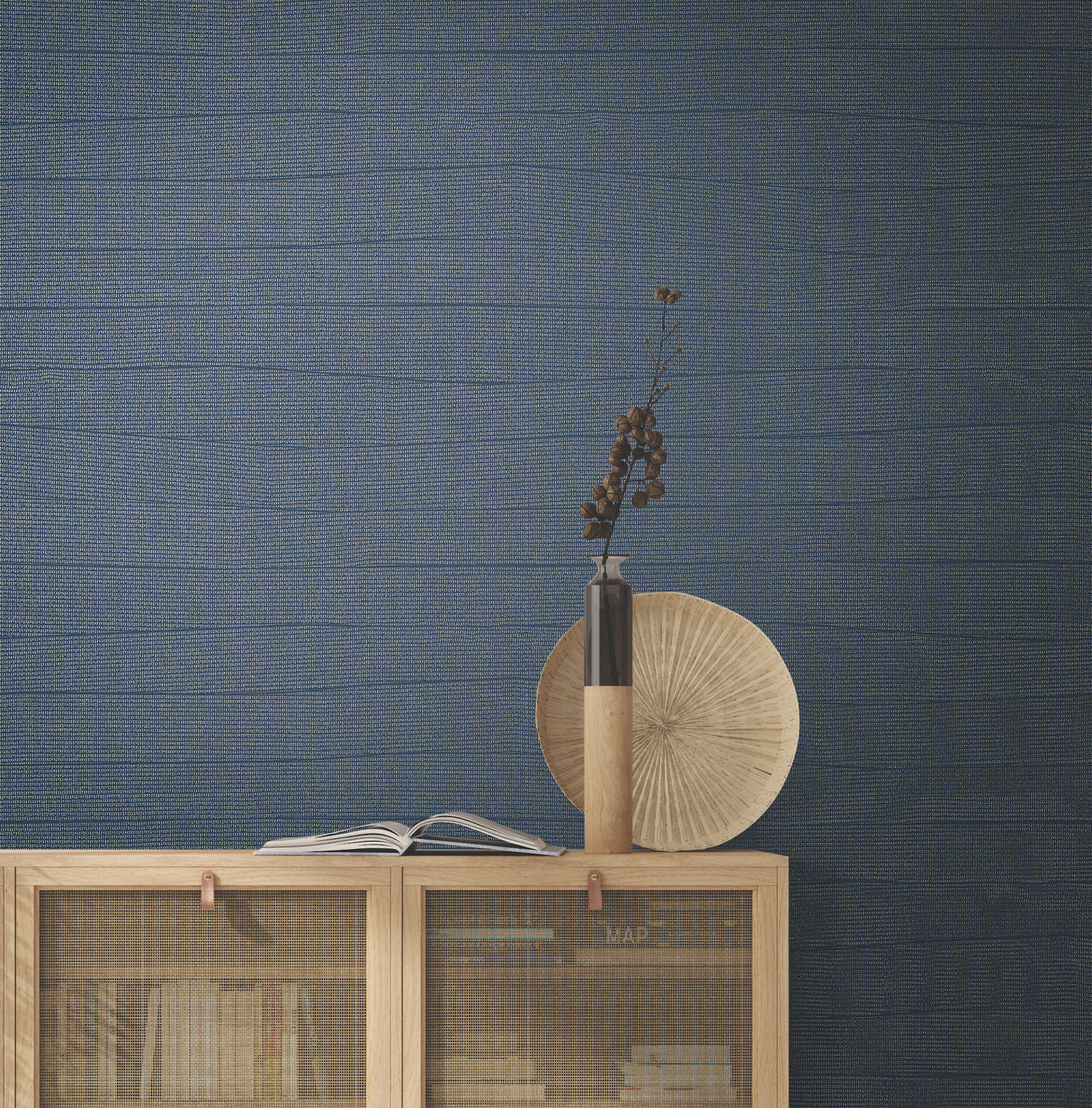 York OI0694 Natural Grid Navy Wallpaper