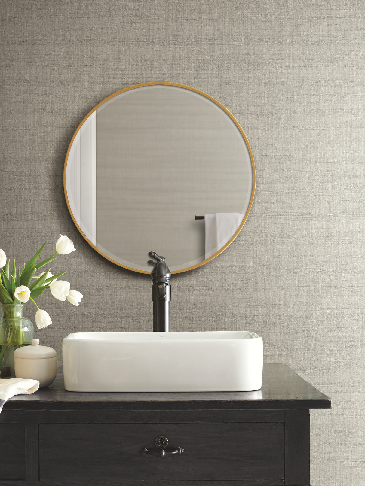 York OM3663 Washed Linen Beige Wallpaper