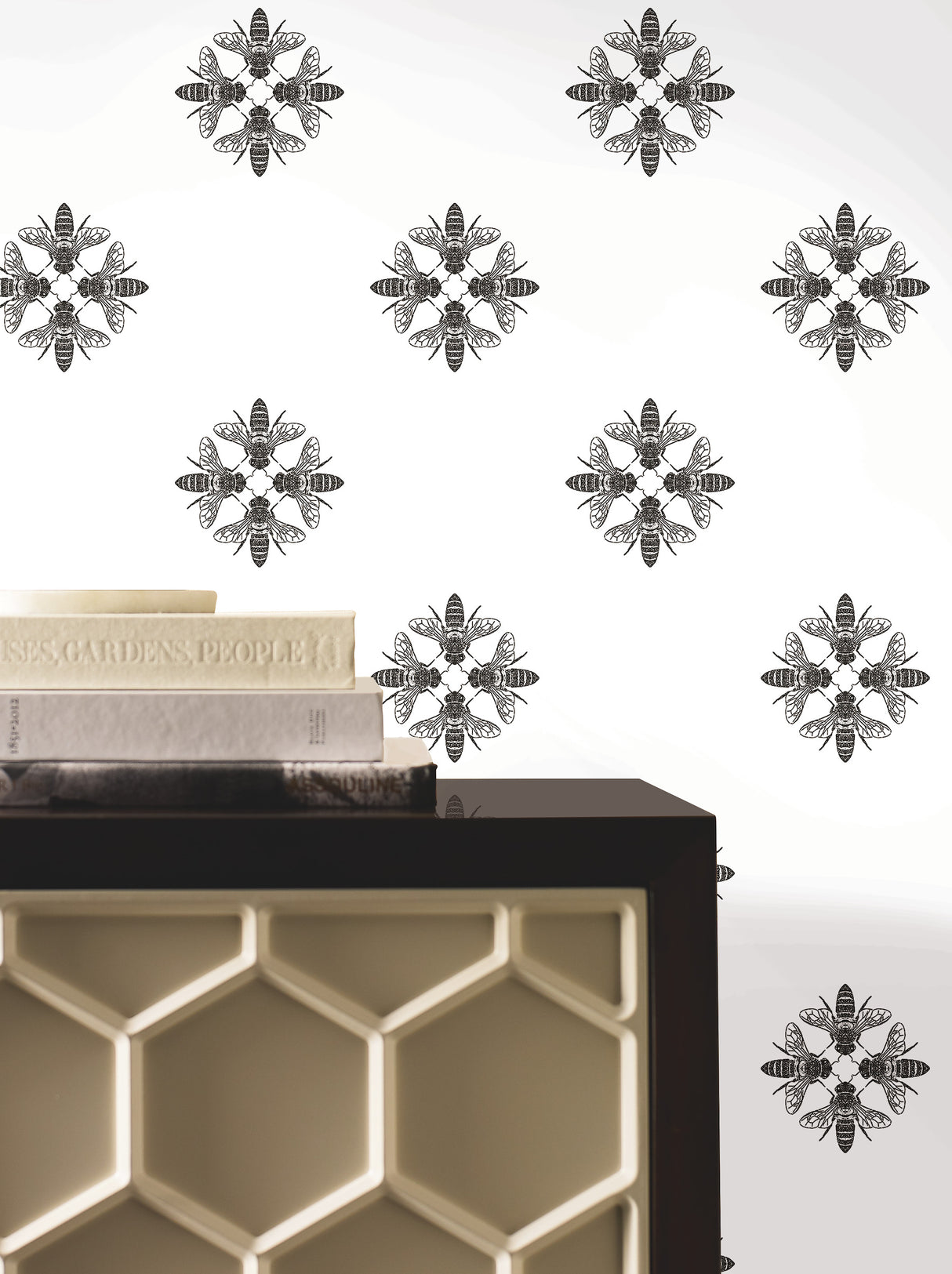 York ON1643 Honey Bee Black & White Wallpaper