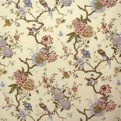 G P & J BAKER ORIENTAL BIRD.RED/STO.0 ORIENTAL BIRD STONE Fabric - Eade's Wallpaper