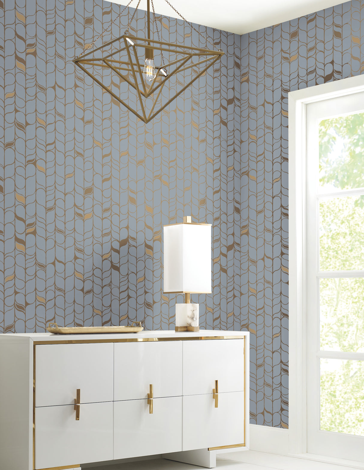 York OS4202 Perfect Petals Blue & Gold Wallpaper