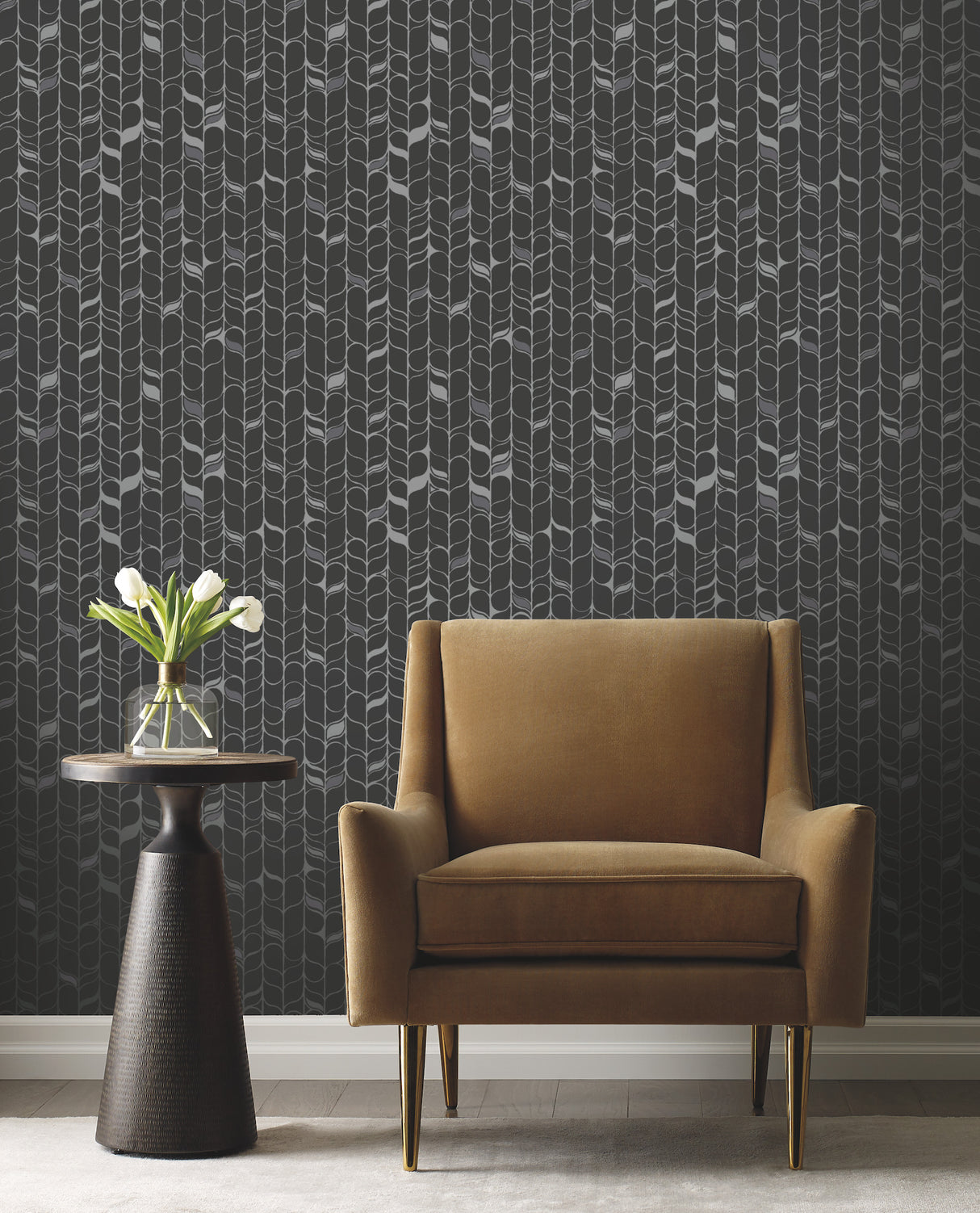 York OS4205 Perfect Petals Black & Silver Wallpaper