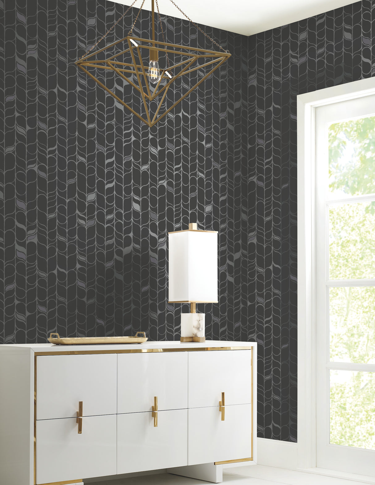 York OS4205 Perfect Petals Black & Silver Wallpaper