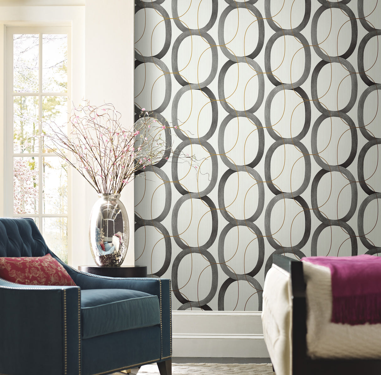 York OS4213 Interlock Black & Gold Wallpaper