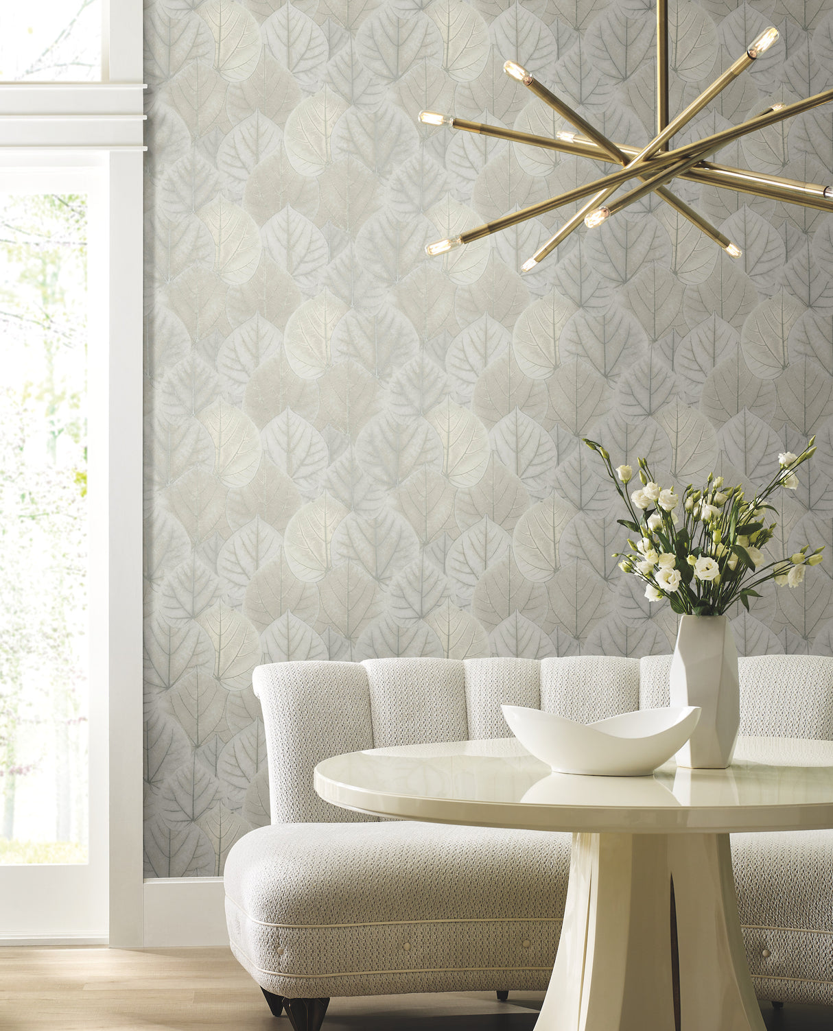 York OS4246 Leaf Concerto Grey Wallpaper