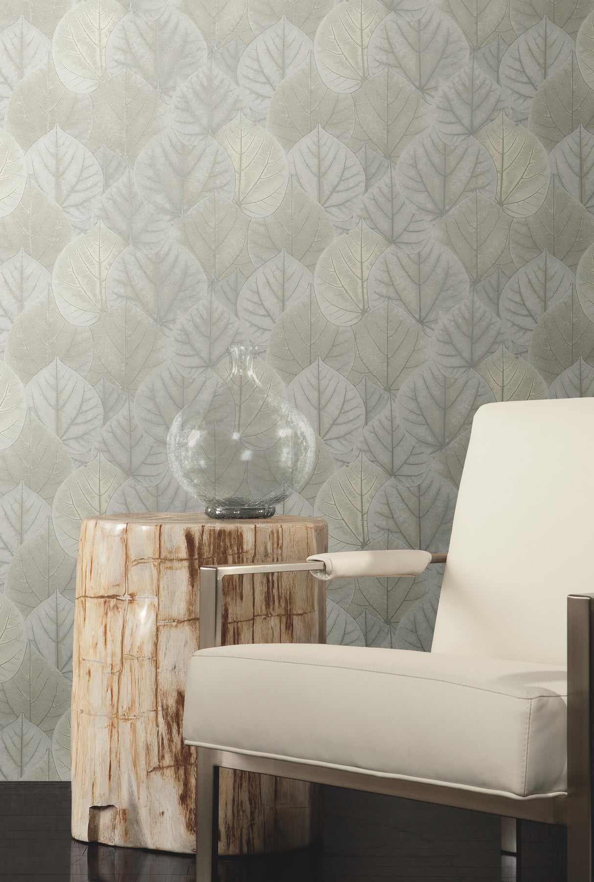 York OS4246 Leaf Concerto Grey Wallpaper