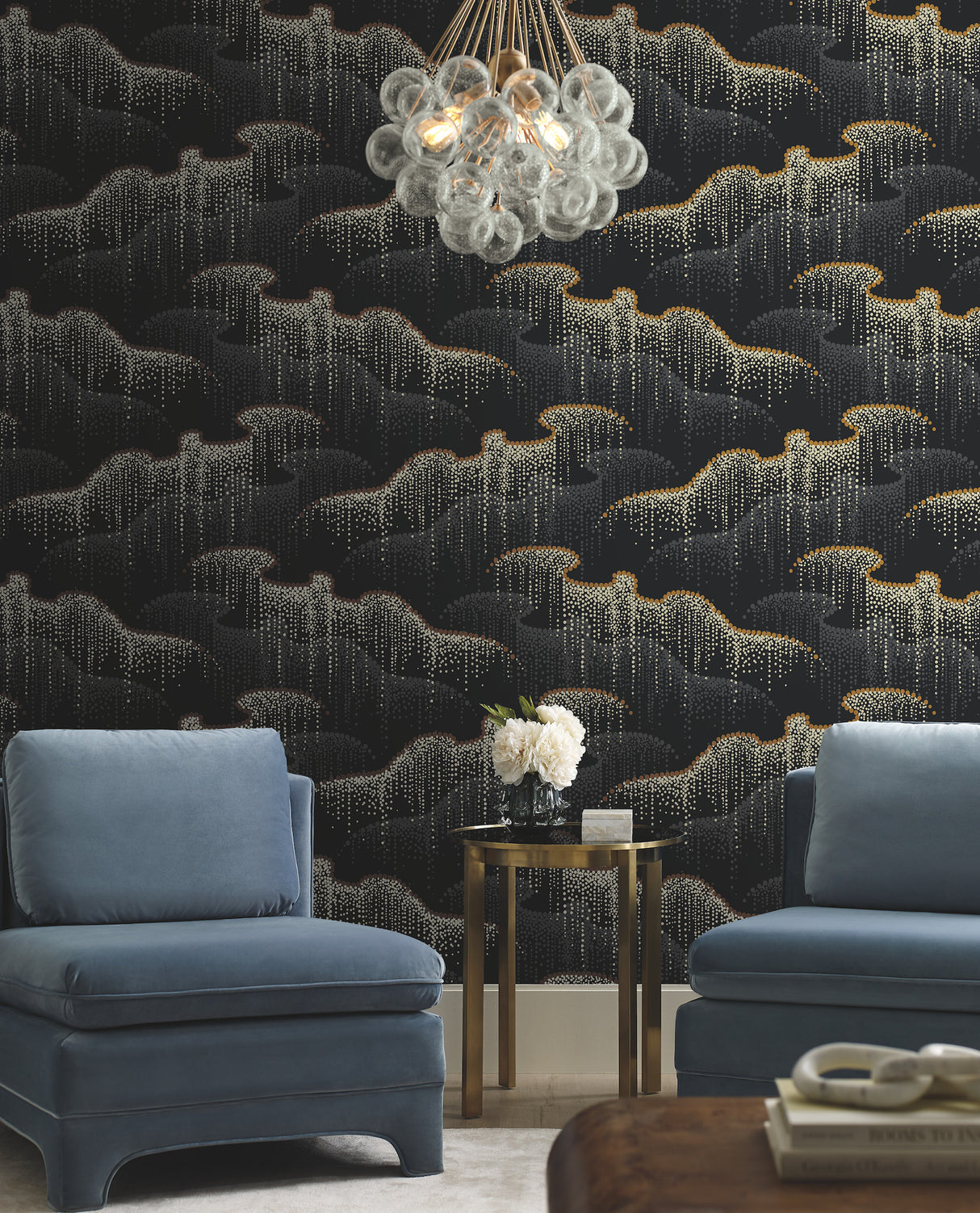 York OS4261 Moonlight Pearls Black Wallpaper