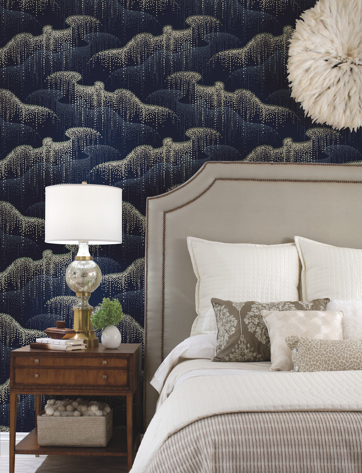 York OS4264 Moonlight Pearls Navy Wallpaper