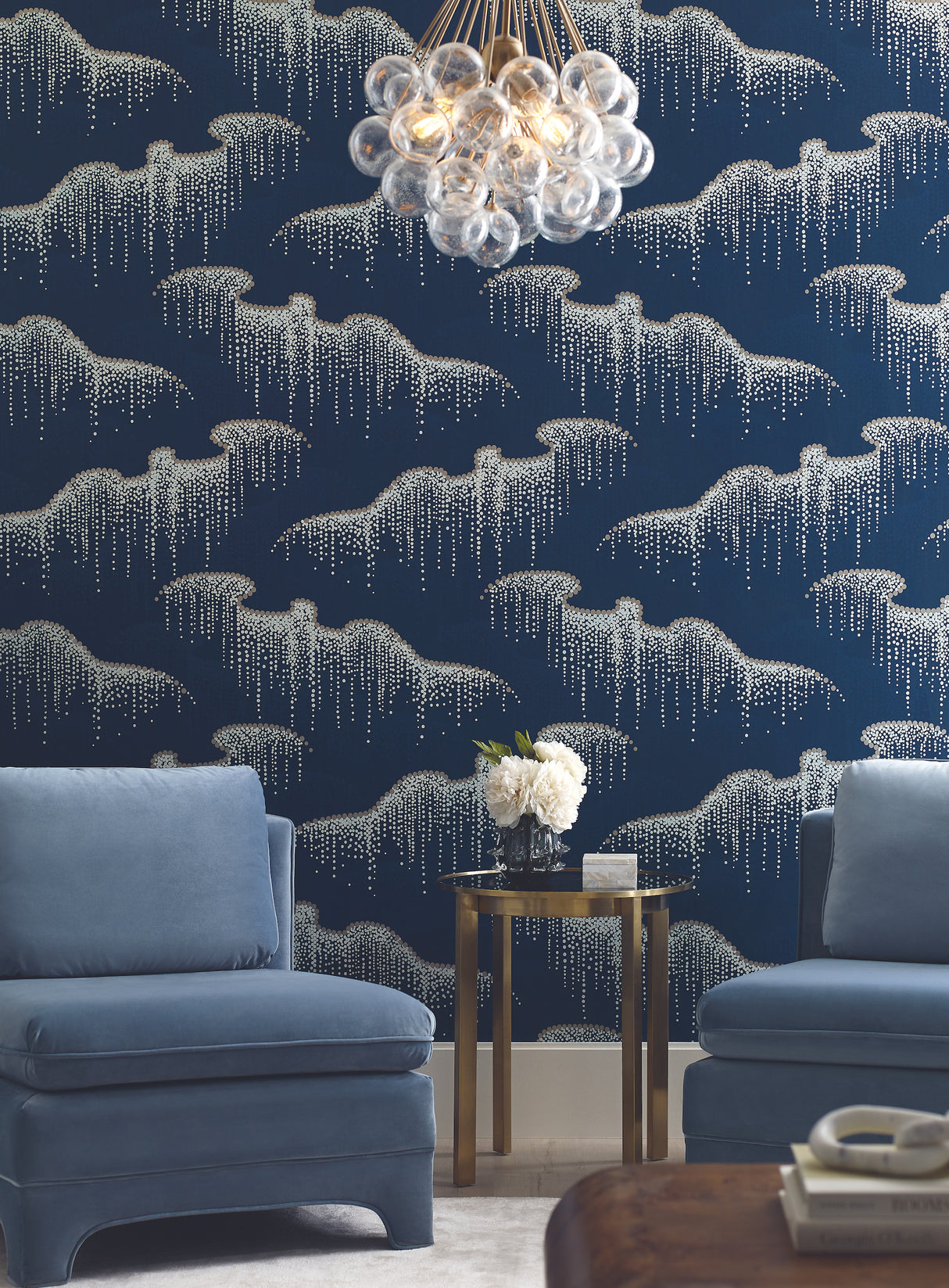 York OS4264 Moonlight Pearls Navy Wallpaper
