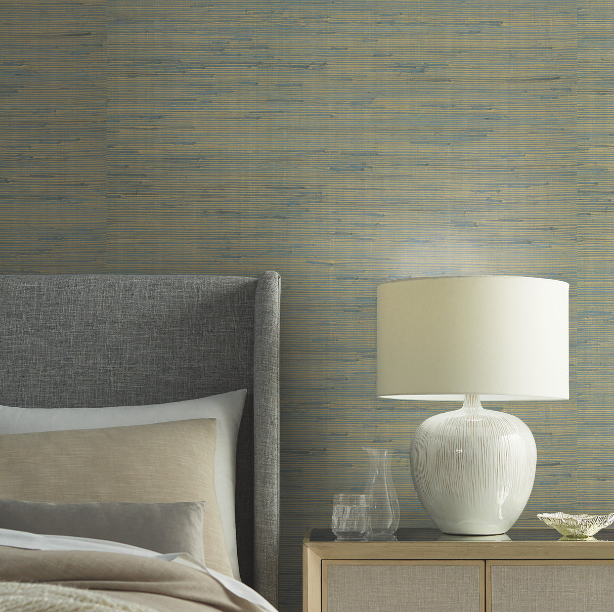 York OS4326 Jute Gold & Blue Metallic Wallpaper