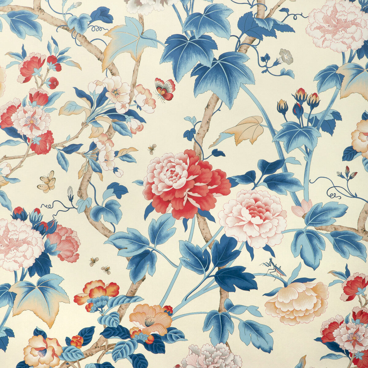 LEE JOFA P2023128.195.0 GARDENIA PAPER BLUE/RED Wallpaper - Eade's Wallpaper