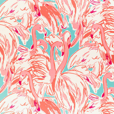 LEE JOFA P2025114.13.0 PINK COLONY WP AQUA/PINK Fabric - LILLY PULITZER III WALLCOVERING