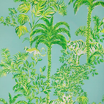 LEE JOFA P2025118.353.0 TIGER QUEEN WP AQUA Fabric - LILLY PULITZER III WALLCOVERING
