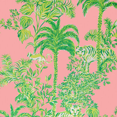 LEE JOFA P2025118.73.0 TIGER QUEEN WP PINK Fabric - LILLY PULITZER III WALLCOVERING