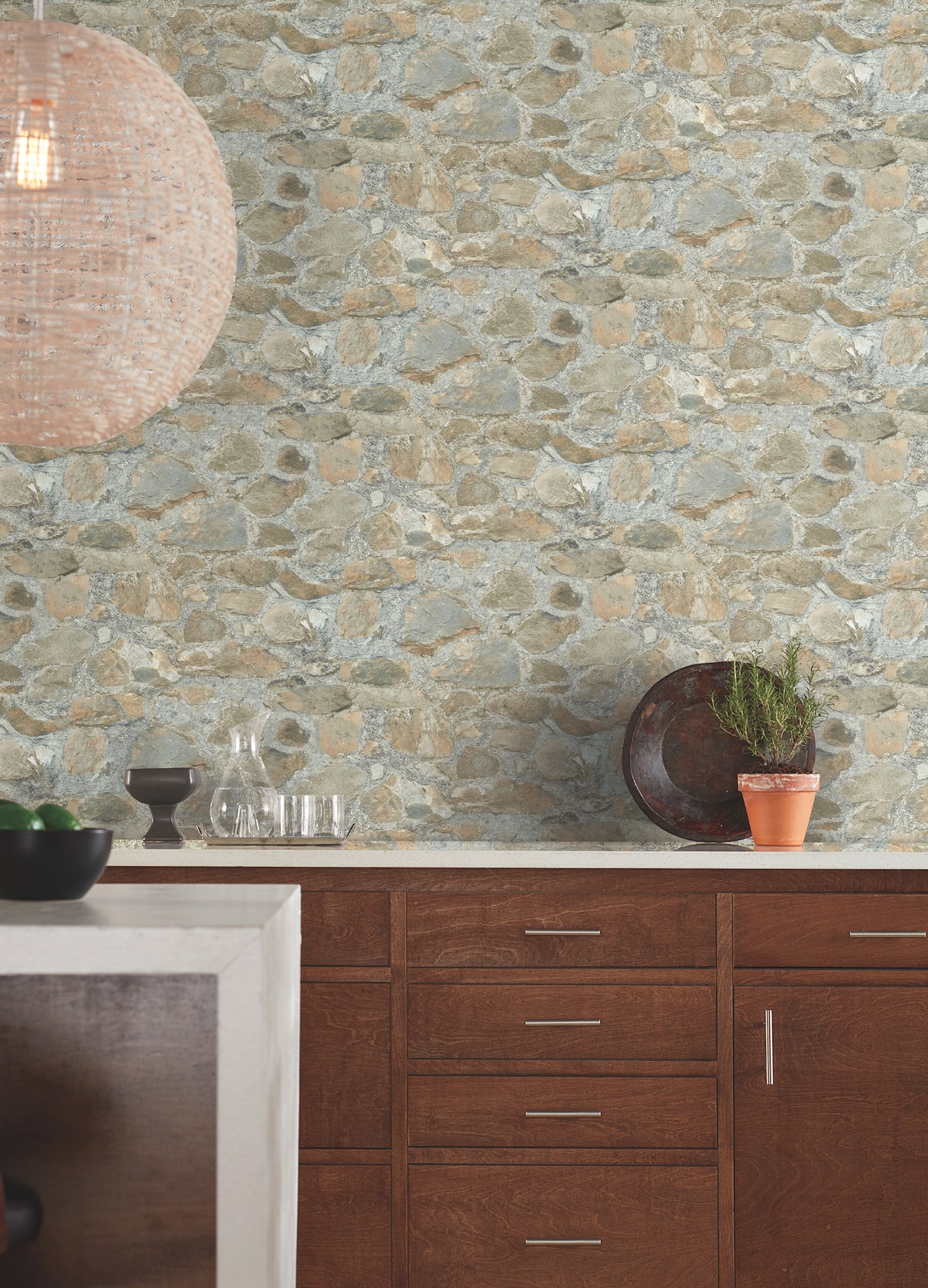 York PA130904LW Field Stone Grasscloth Tan & Grey Wallpaper