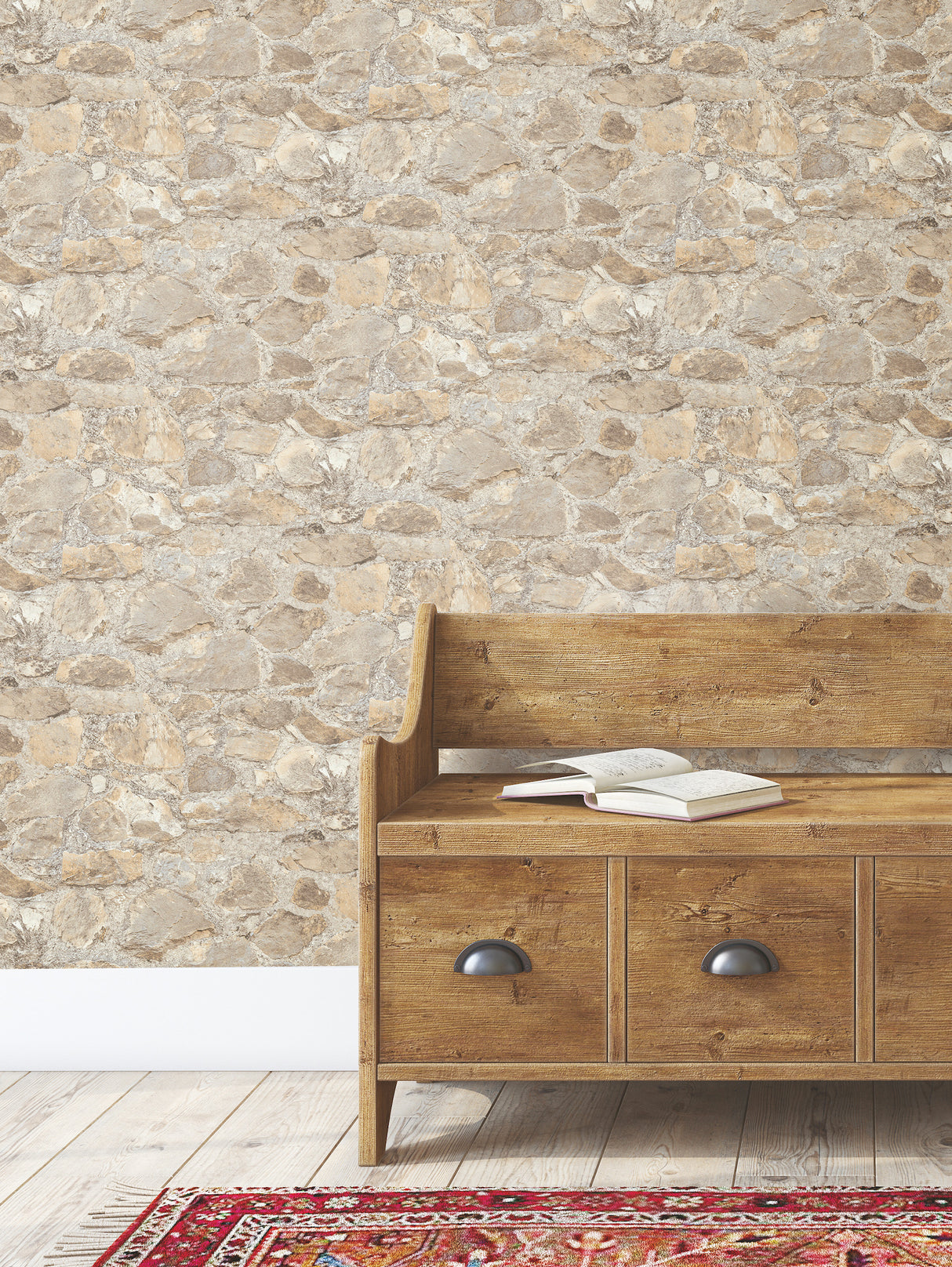 York PA130904LW Field Stone Grasscloth Tan & Grey Wallpaper