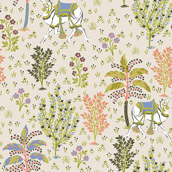 PrintFresh PFS4807 Linen Camel's Courtyard Peel and Stick Wa
