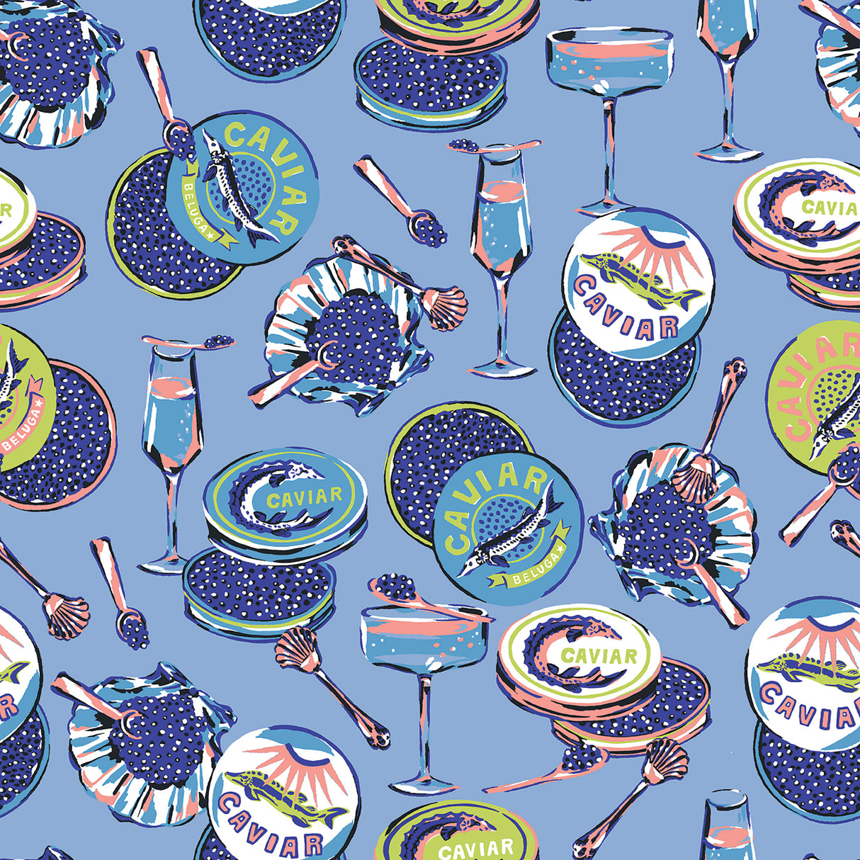 PrintFresh PFS6557 Champagne and Caviar Blue Peel and Stick