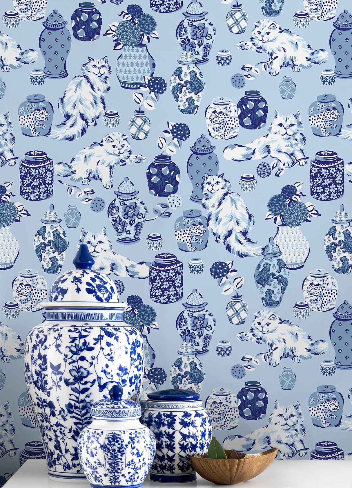 PrintFresh PFS6565 Fancy Cats Blue Peel and Stick Wallpaper
