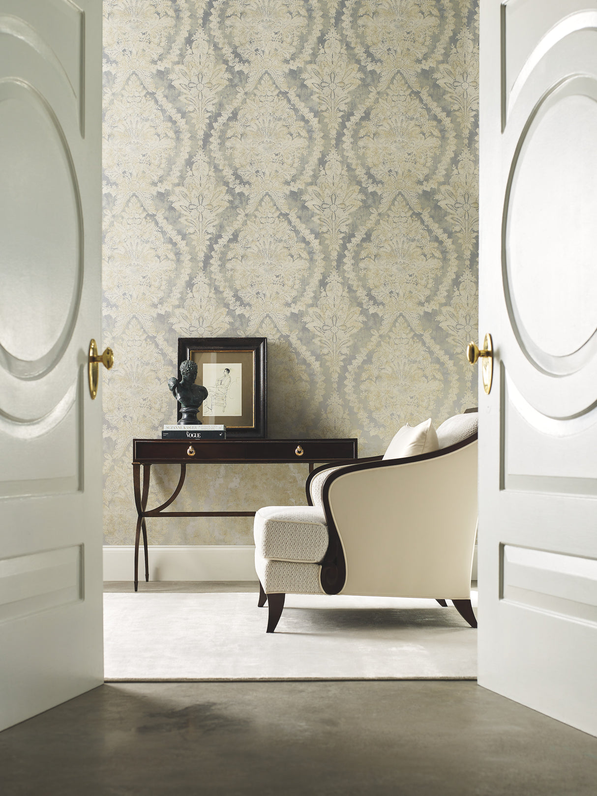 York PM9309 Charleston Damask Silver Wallpaper