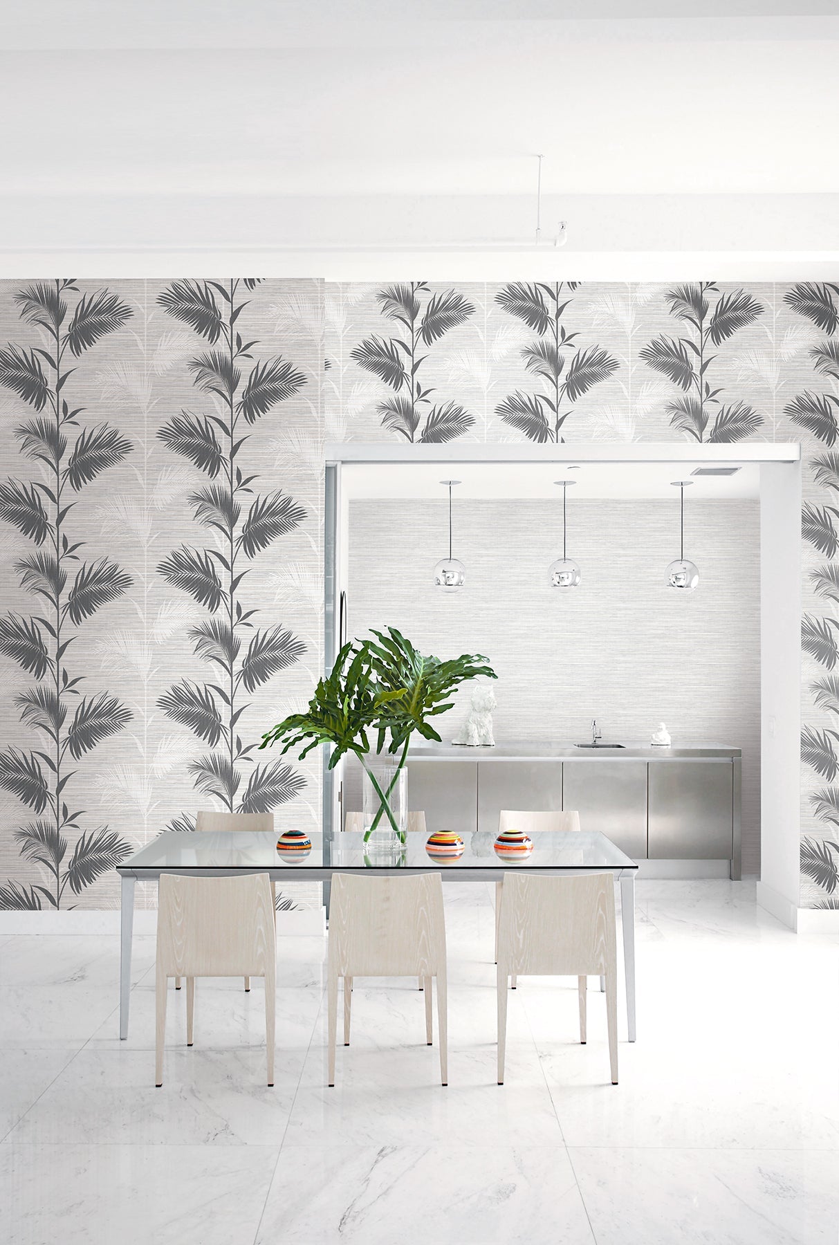 Kenneth James PS40300 Away On Holiday Black Palm Wallpaper