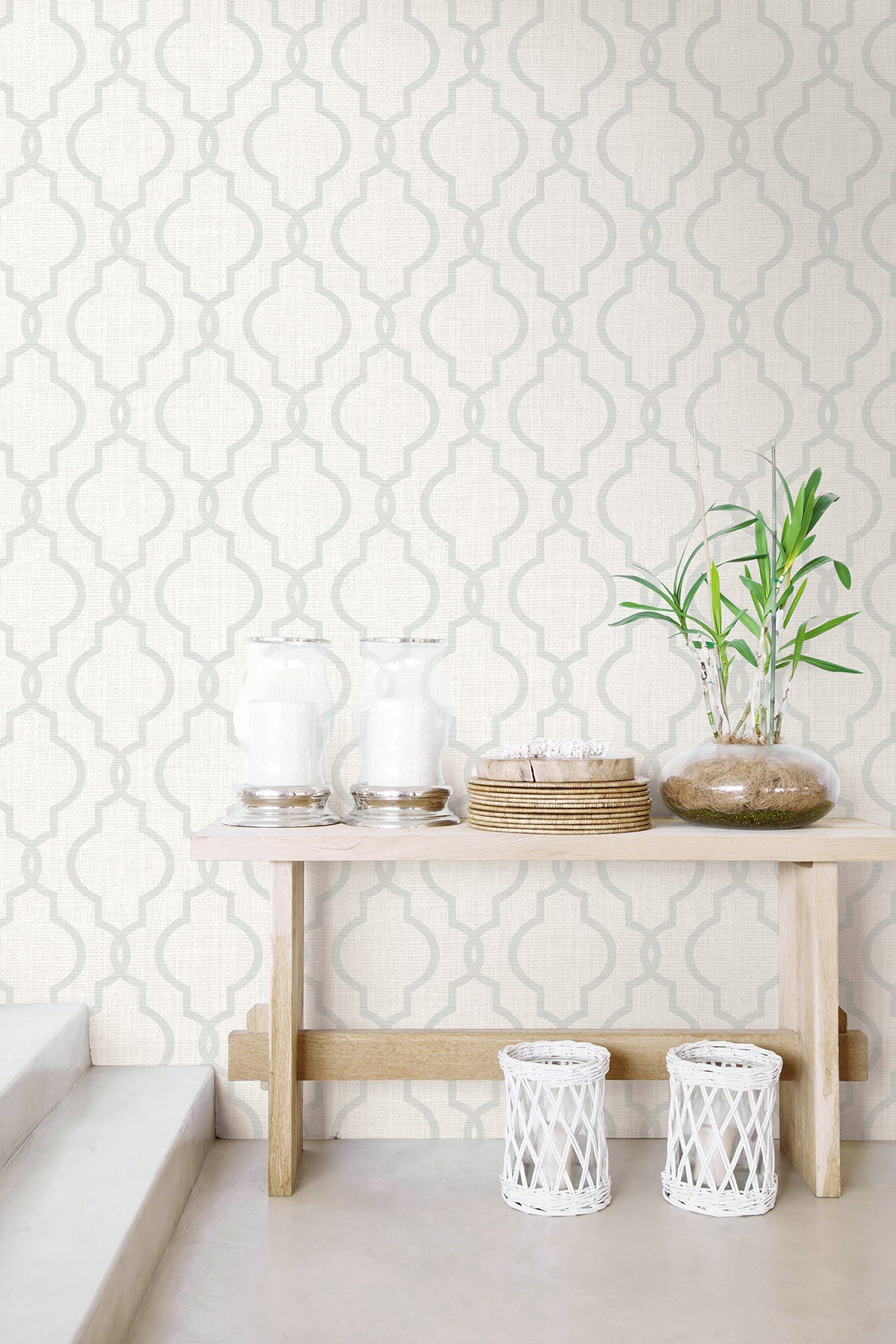 Kenneth James PS41702 Geometric Jute Grey Quatrefoil Wallpaper