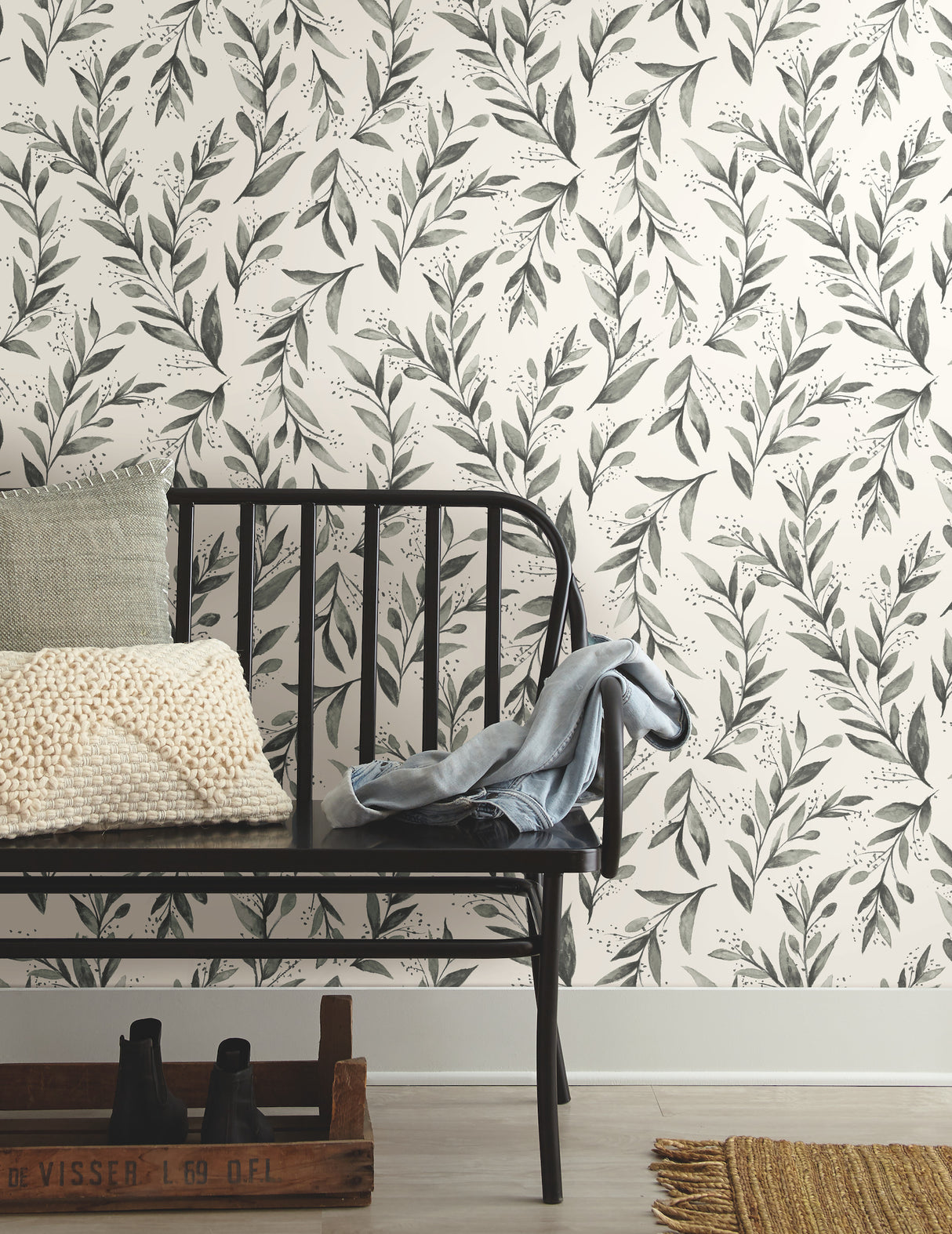 York PSW1003RL Magnolia Home Olive Branch Charcoal Peel & Stick Wallpaper