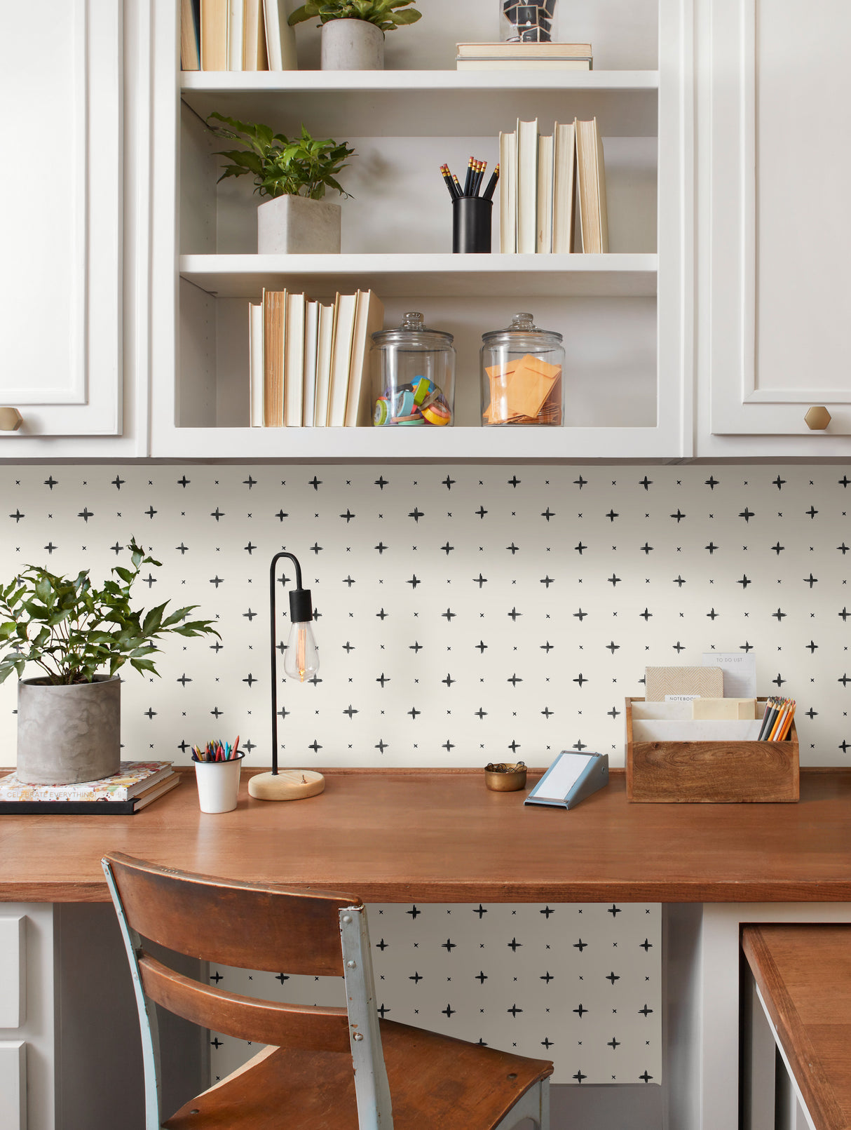 York PSW1008RL Magnolia Home Cross Stitch Black Peel & Stick Wallpaper