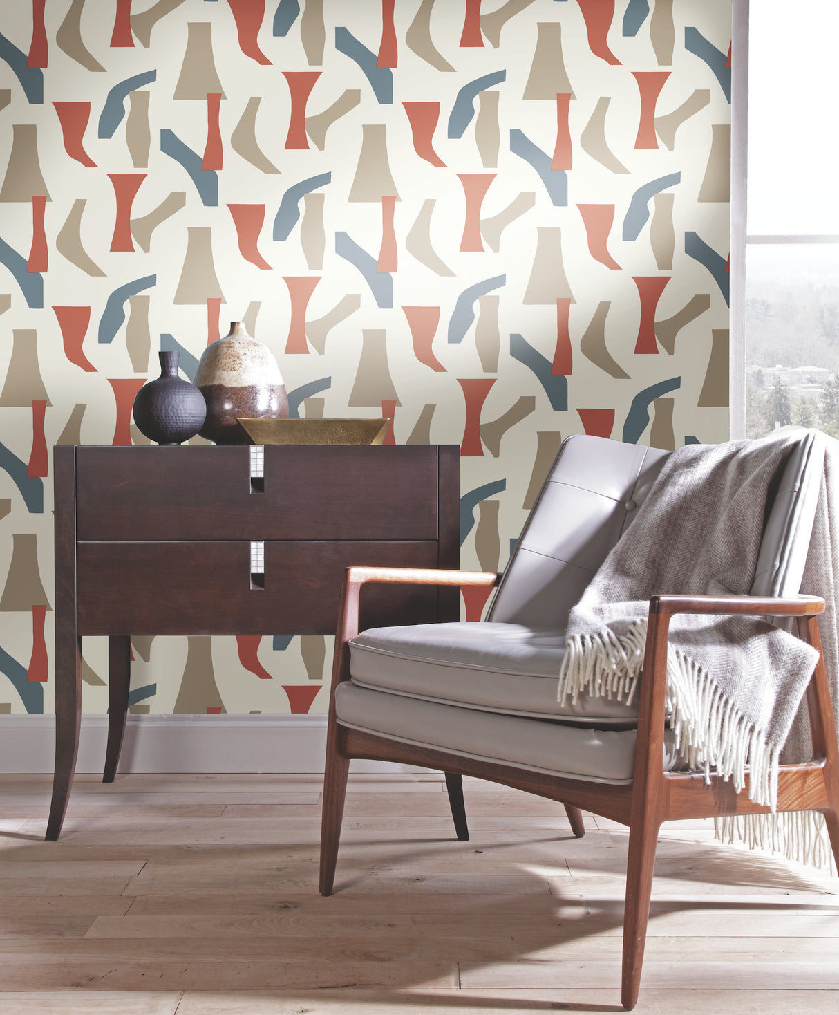 York PSW1058RL Modernist Coral & Blue Peel & Stick Wallpaper