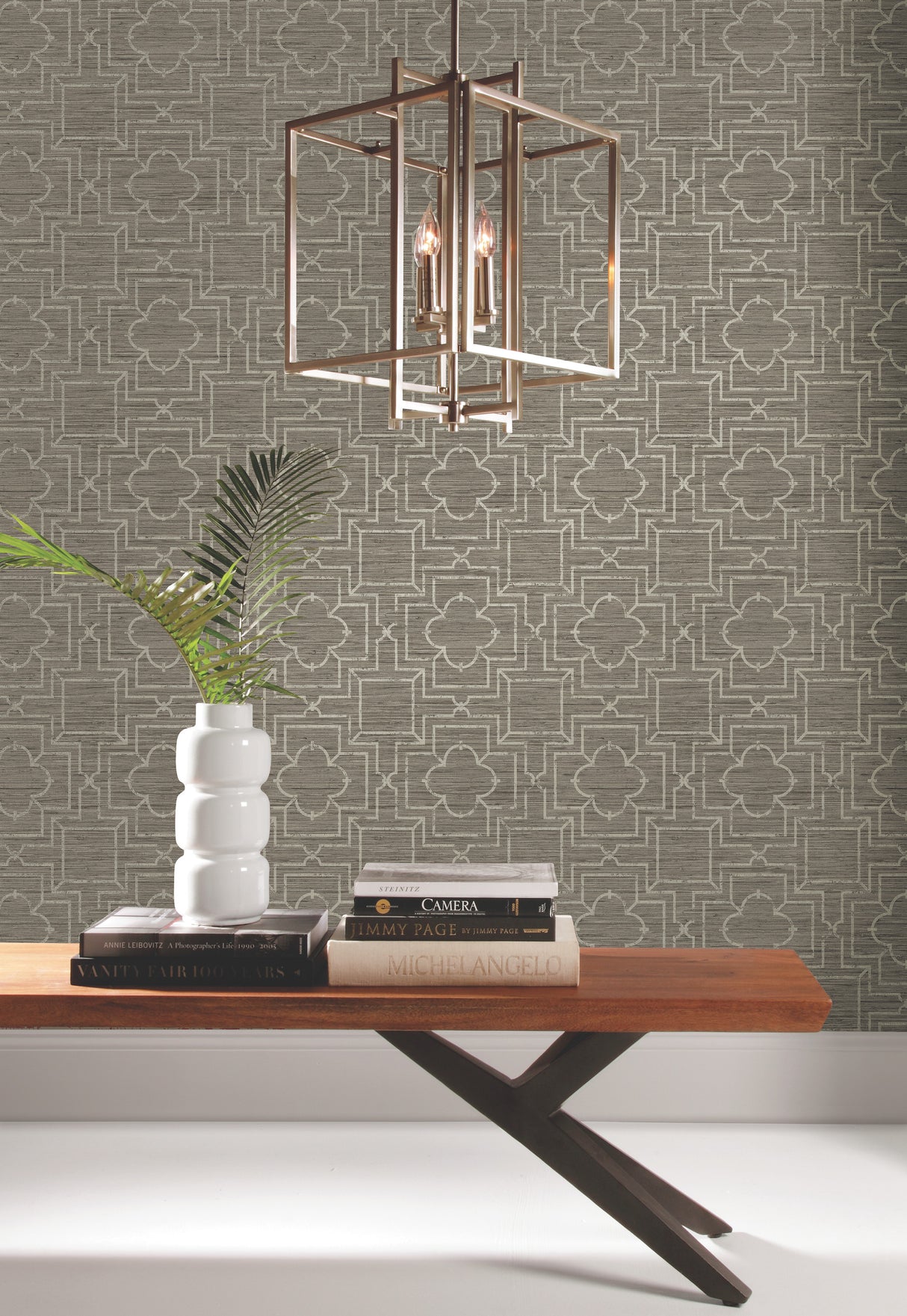 York PSW1067RL Quatrefoil Trellis Neutral Peel & Stick Wallpaper