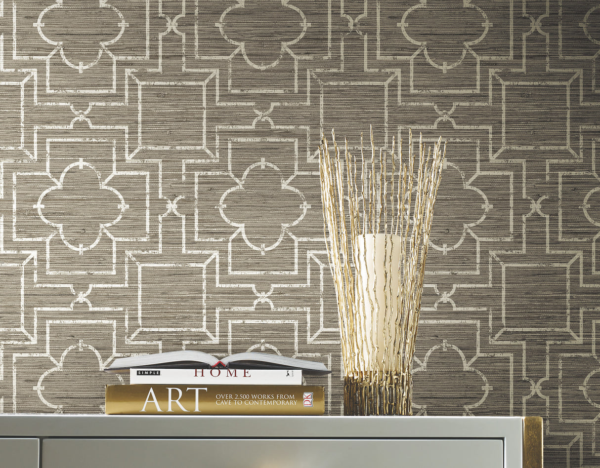 York PSW1067RL Quatrefoil Trellis Neutral Peel & Stick Wallpaper