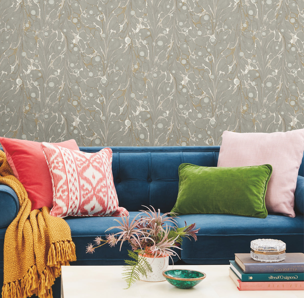 York PSW1115RL Marbled Endpaper Neutral Peel & Stick Wallpaper