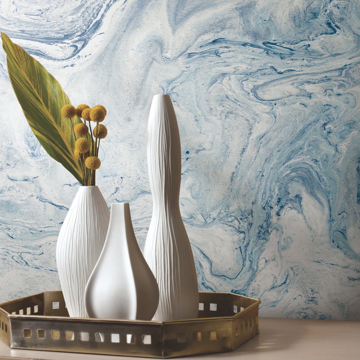 York PSW1126RL Oil & Marble Blue Peel & Stick Wallpaper