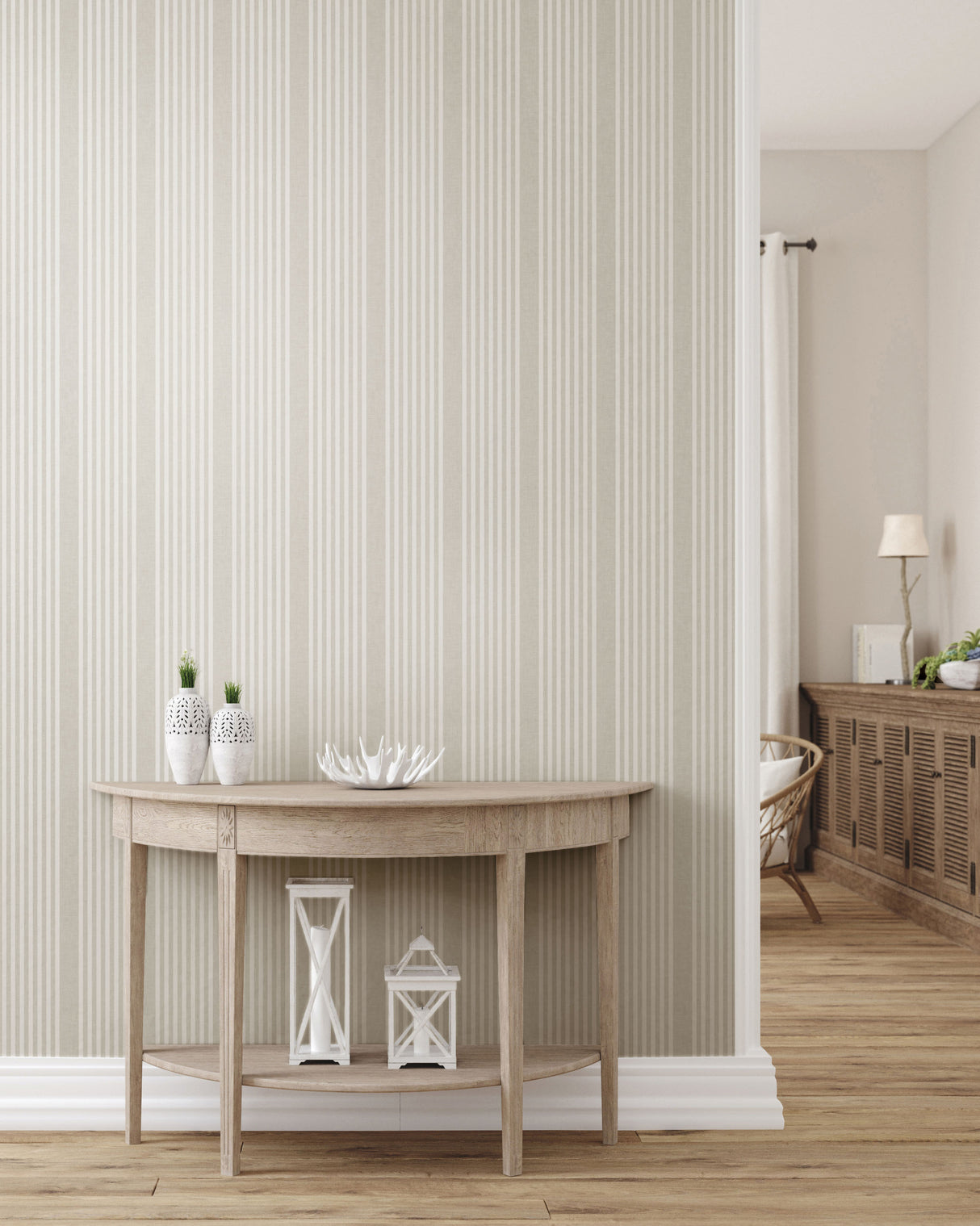 York PSW1134RL French Linen Stripe Off White Peel & Stick Wallpaper