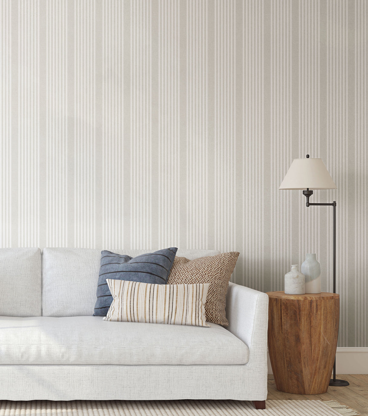 York PSW1134RL French Linen Stripe Off White Peel & Stick Wallpaper