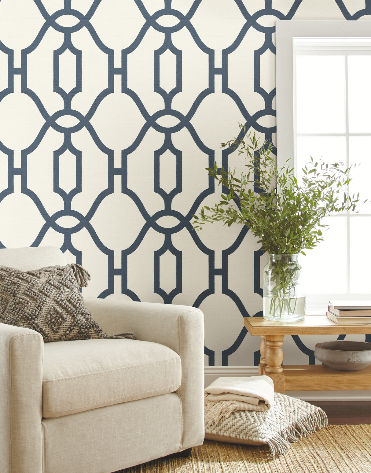 York PSW1160RL Magnolia Home Woven Trellis Blue & White Peel & Stick Wallpaper