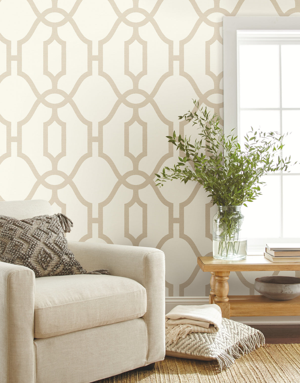 York PSW1162RL Magnolia Home Woven Trellis Beige Peel & Stick Wallpaper