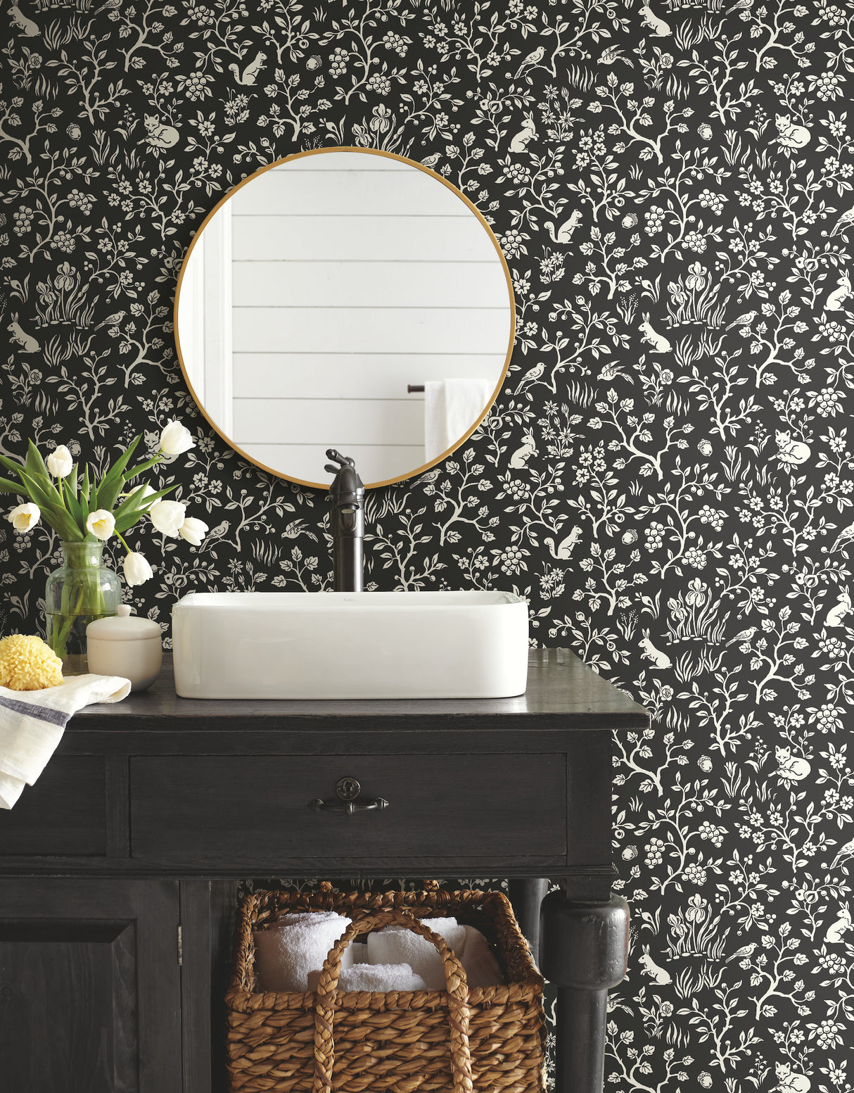 York PSW1164RL Magnolia Home Fox & Hare Black Peel & Stick Wallpaper