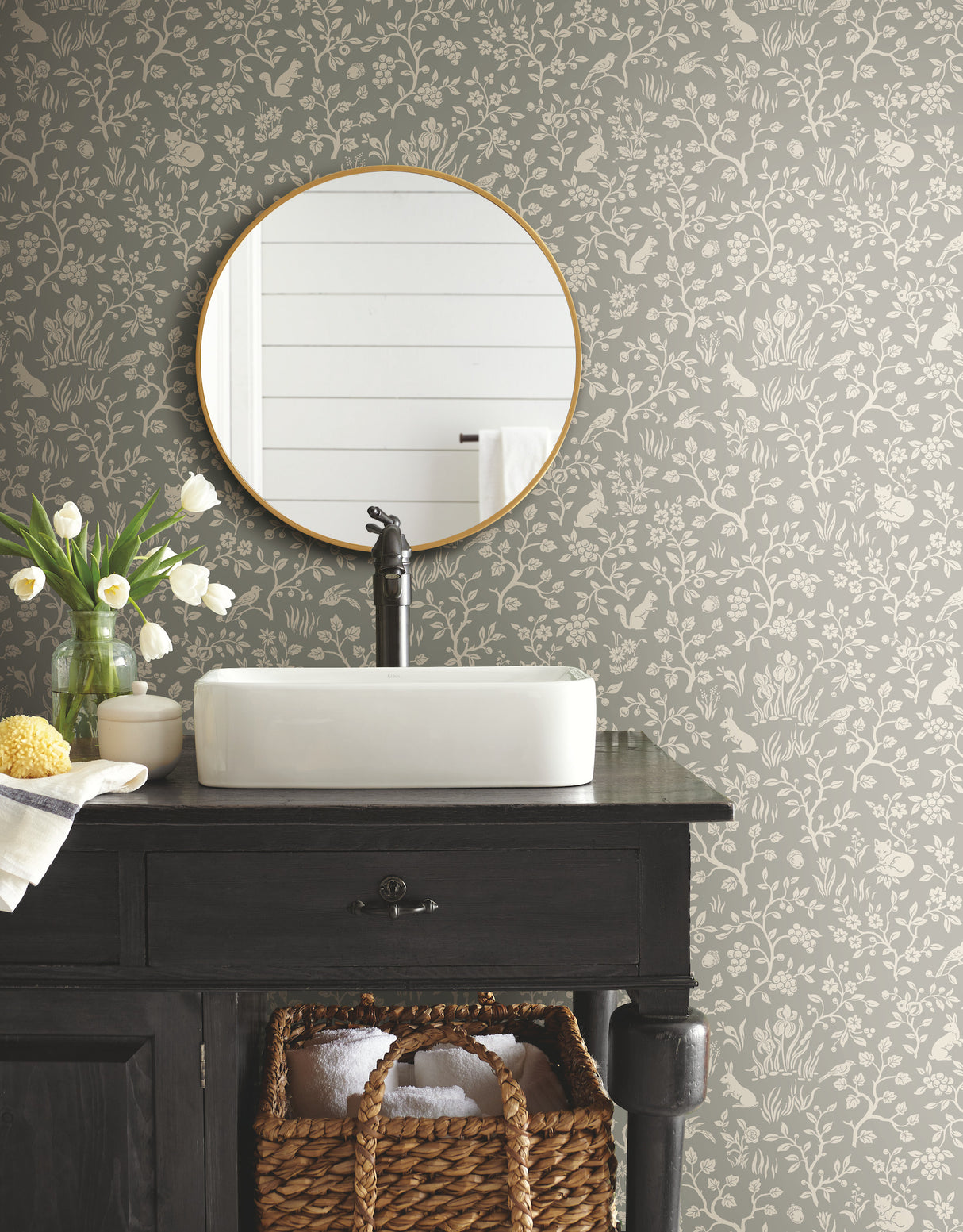 York PSW1165RL Magnolia Home Fox & Hare Grey Peel & Stick Wallpaper