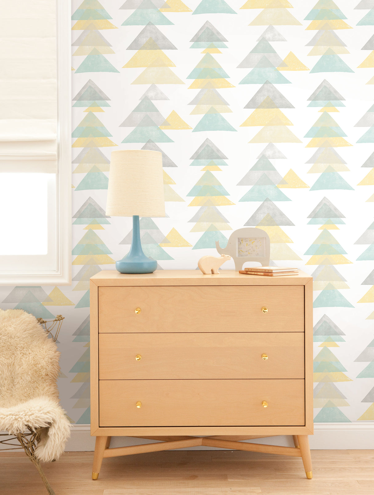 York PSW1192RL Triangles Aqua & Yellow Peel & Stick Wallpaper