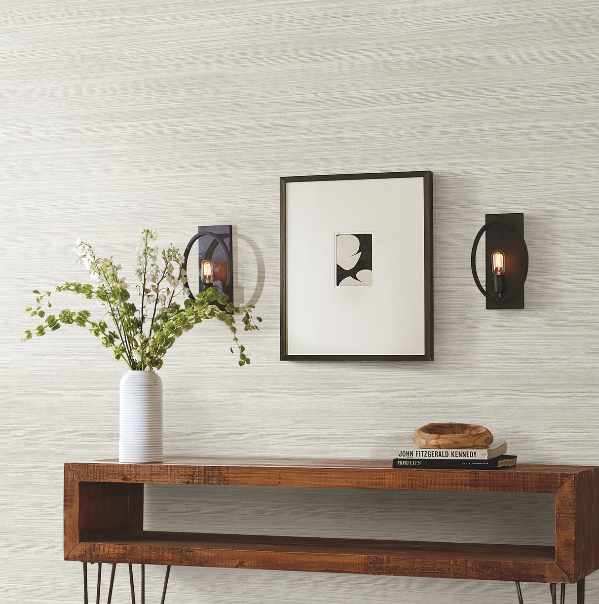 York PSW1279RL Cattail Weave White Peel & Stick Wallpaper