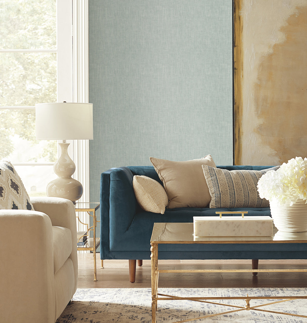 York PSW1285RL Reed Basket Blue Peel & Stick Wallpaper