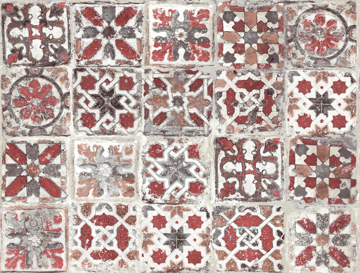 York PSW1300RL Encaustic Tile Red Peel & Stick Wallpaper