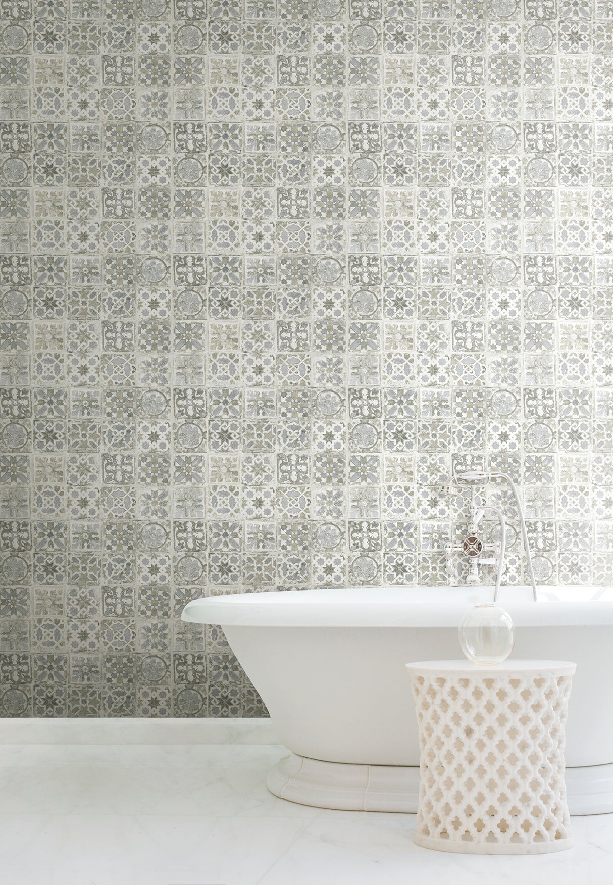 York PSW1301RL Ecaustic Tile Grey Peel & Stick Wallpaper