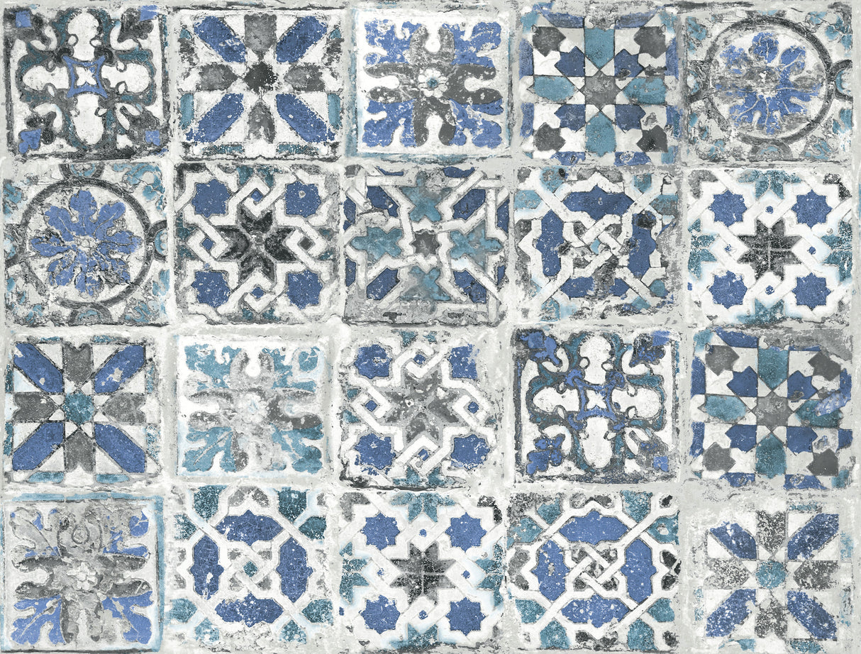 York PSW1302RL Encaustic Tile Blue Peel & Stick Wallpaper
