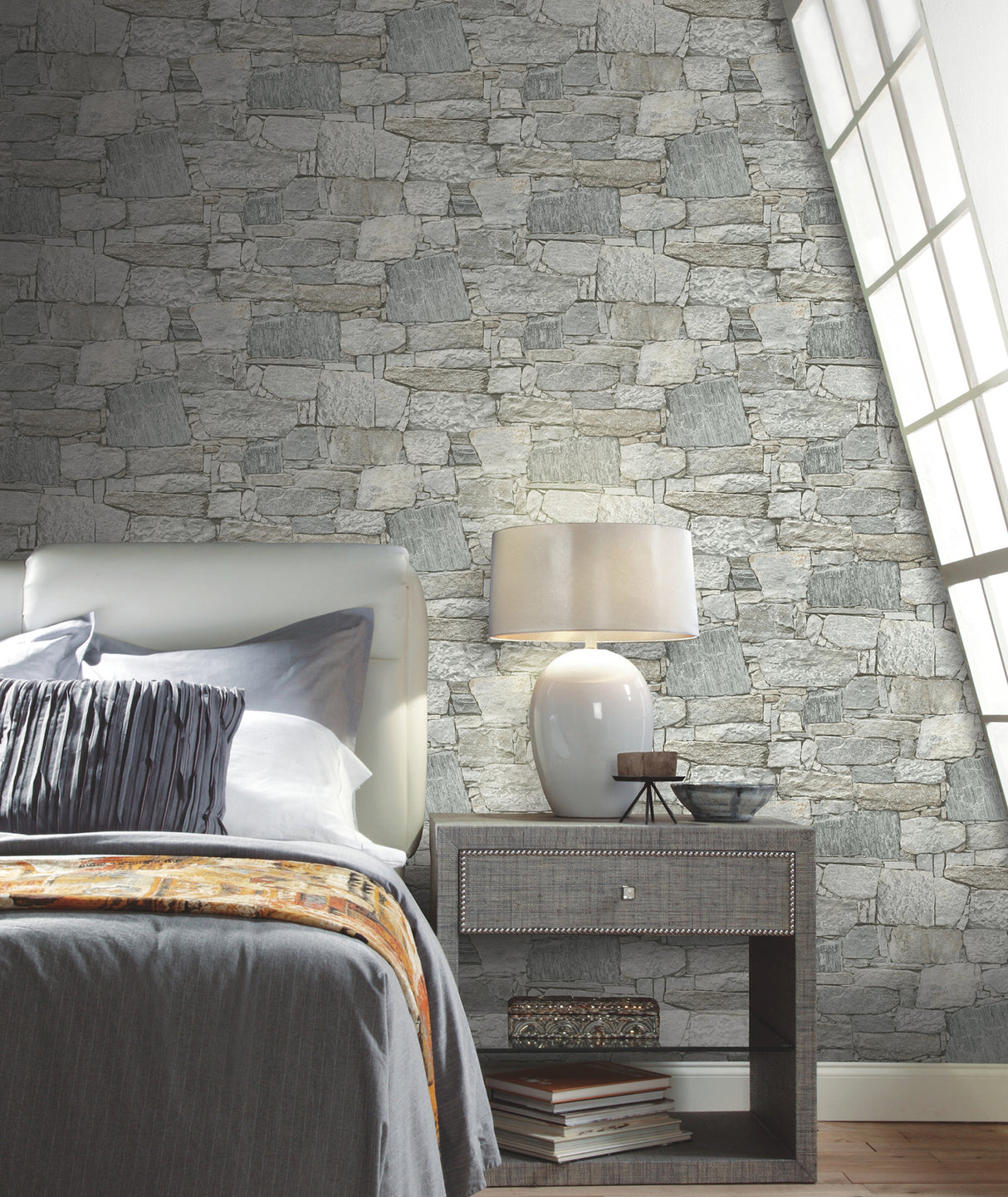 York PSW1307RL Chateau Stone Grey & Beige Peel & Stick Wallpaper