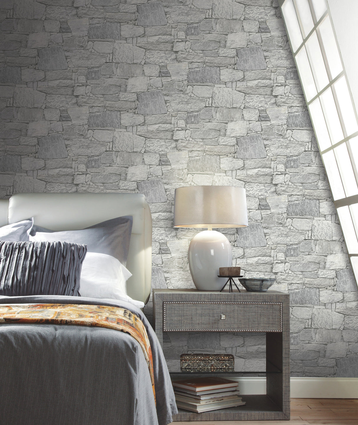 York PSW1308RL Chateau Stone Grey Peel & Stick Wallpaper